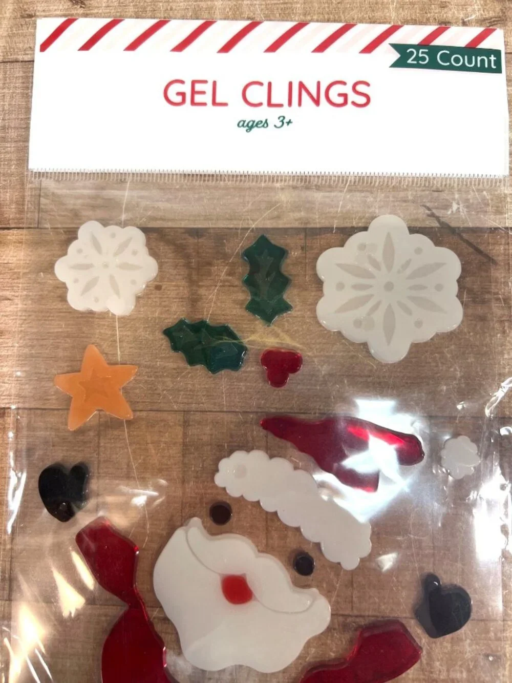 Santa & Snowflake Gel Clings Window Decorations 25 & 6 Count Ages 3+